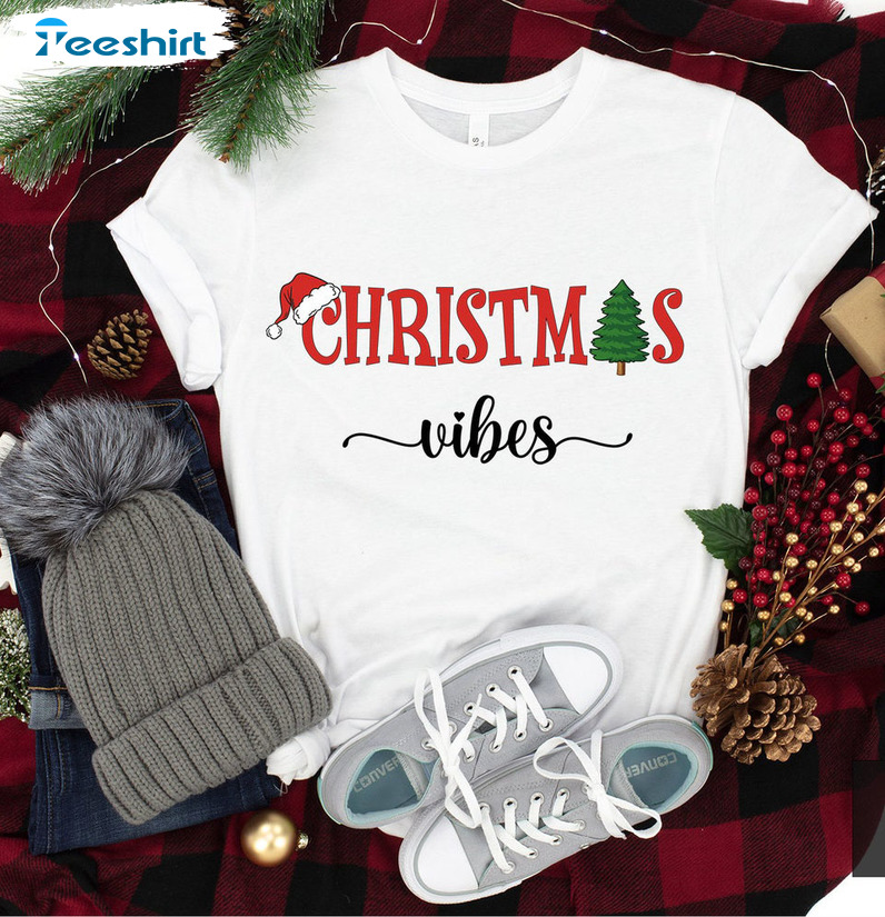 Christmas Vibes Shirt – Christmas Tree And Santa Claus Sweatshirt