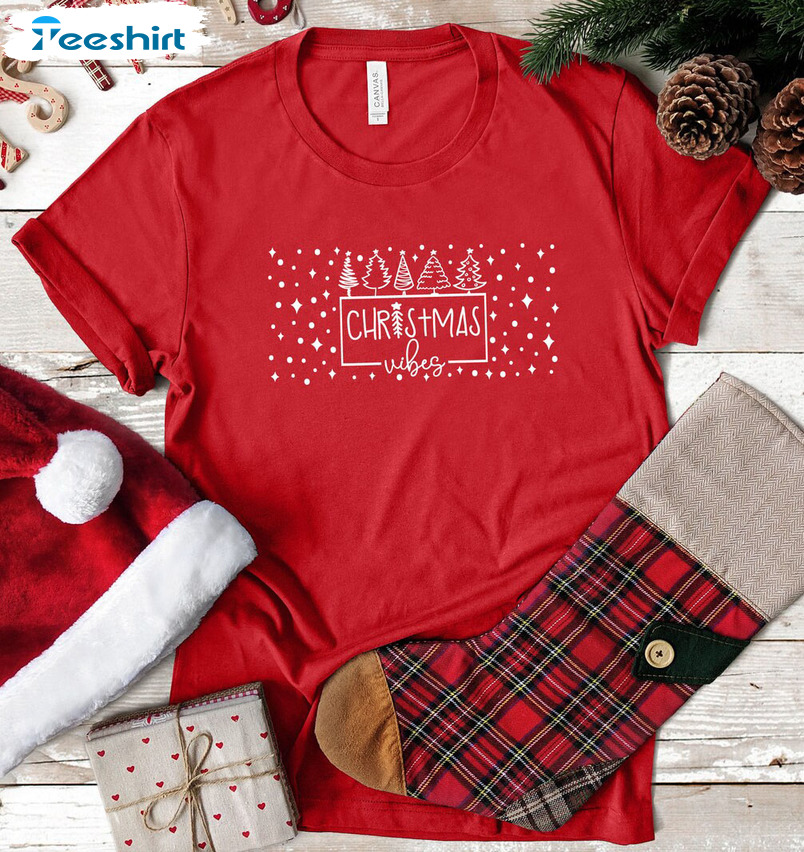 Christmas Vibes Shirt, Christmas Tree Long Sleeve Sweatshirt