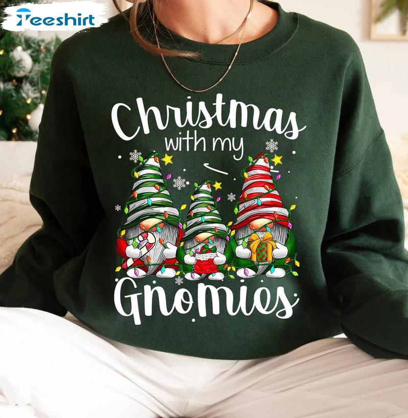 Christmas With My Gnomies Sweatshirt – Gnomes Candy Xmas Lights Short Sleeve Tee Tops