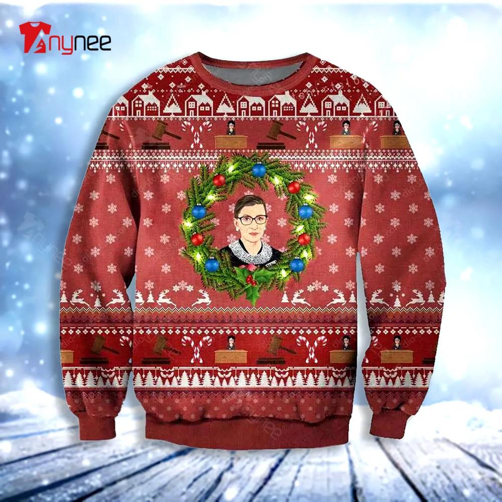 Christmas Wreath Ruth Bader Ginsburg Ugly Christmas Sweater- Best Christmas Gifts 2023