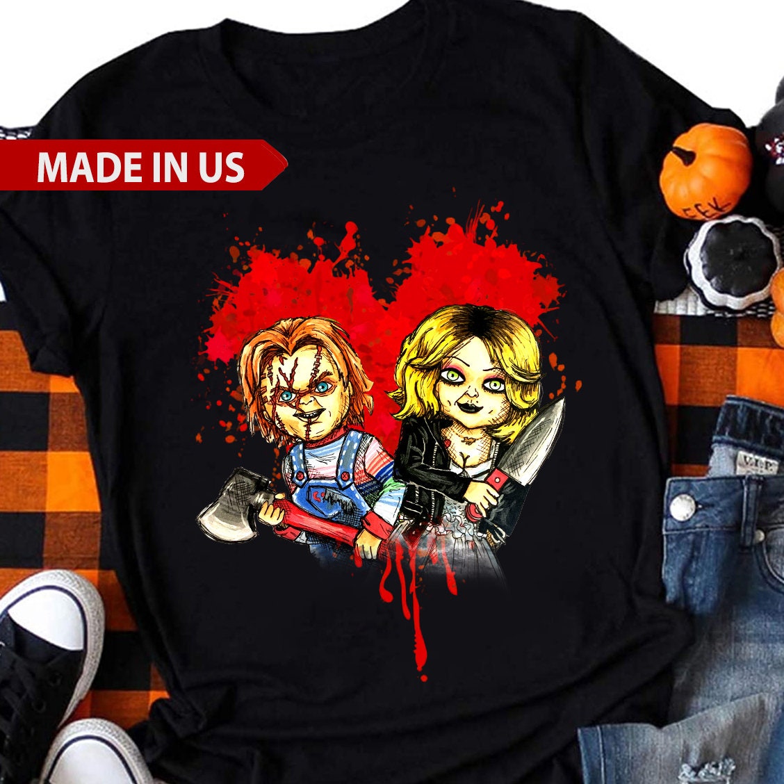 Chucky And Tiffany Horror Characters T-Shirt