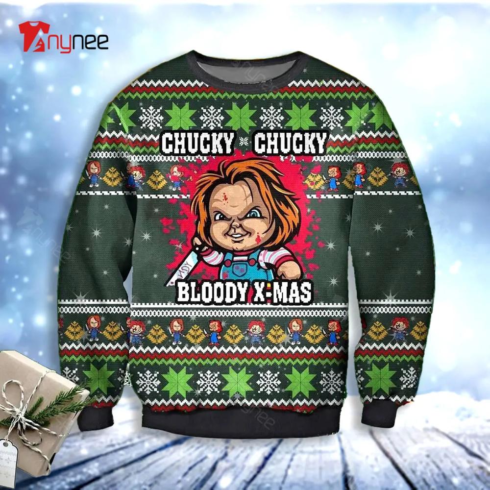 Chucky Chucky Bloody X-Mas Horror Movie Ugly Christmas Sweater- Best Christmas Gifts 2023