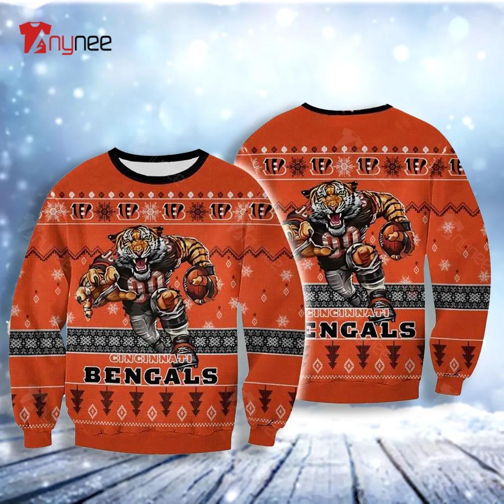 Cincinnati Bengal Player Rushing Ugly Christmas Sweater- Best Christmas Gifts 2023