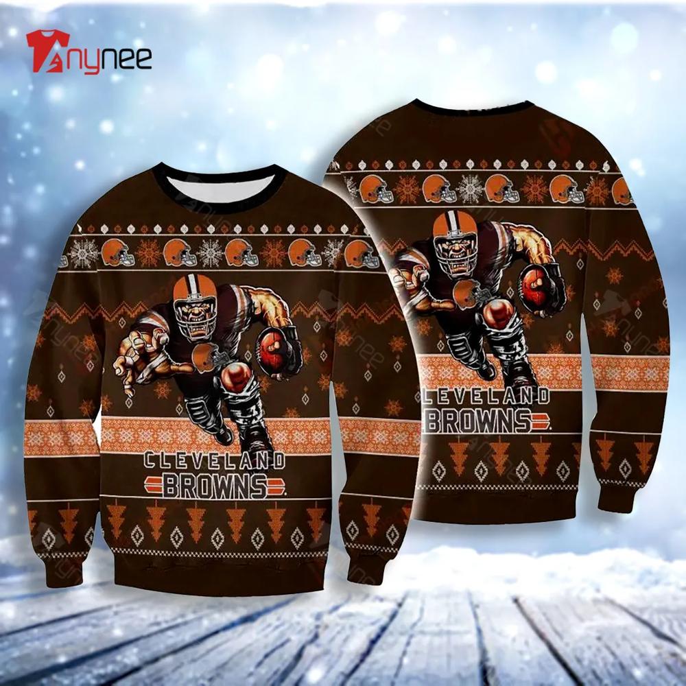 Cleveland Brown Player Rushing Ugly Christmas Sweater- Best Christmas Gifts 2023