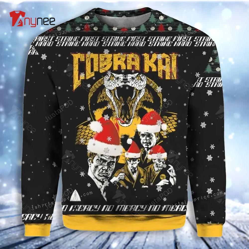 Cobra Kai Strike First Strike Fast No Mercy Ugly Christmas Sweater- Best Christmas Gifts 2023