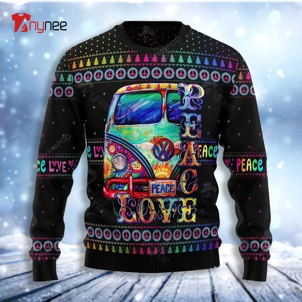 Colorful Hippie Peace Love Ugly Christmas Sweater- Best Christmas Gifts 2023