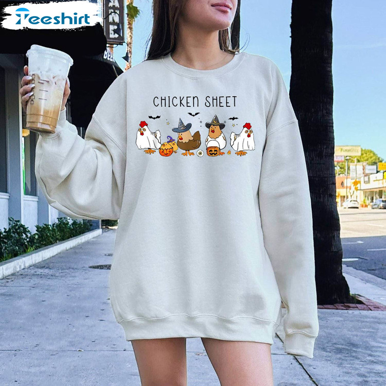 Comfort Chicken Sheet Shirt, Chicken Sheet Halloween Long Sleeve Crewneck