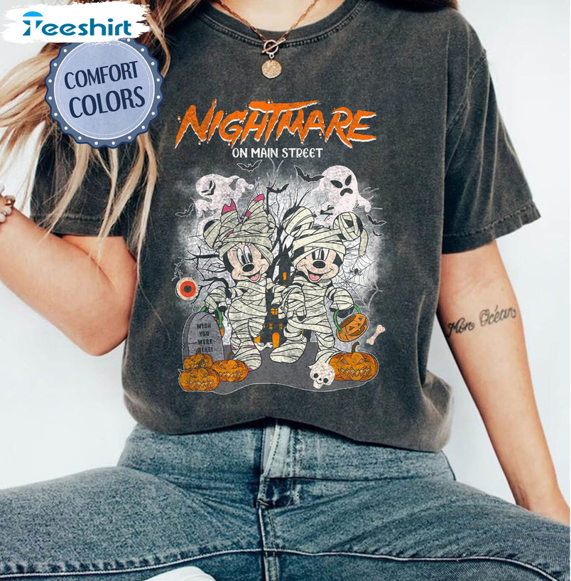 Comfort Colors Nightmare On Main Street Shirt, Halloween Pumpkin Short Sleeve Long Sleeve