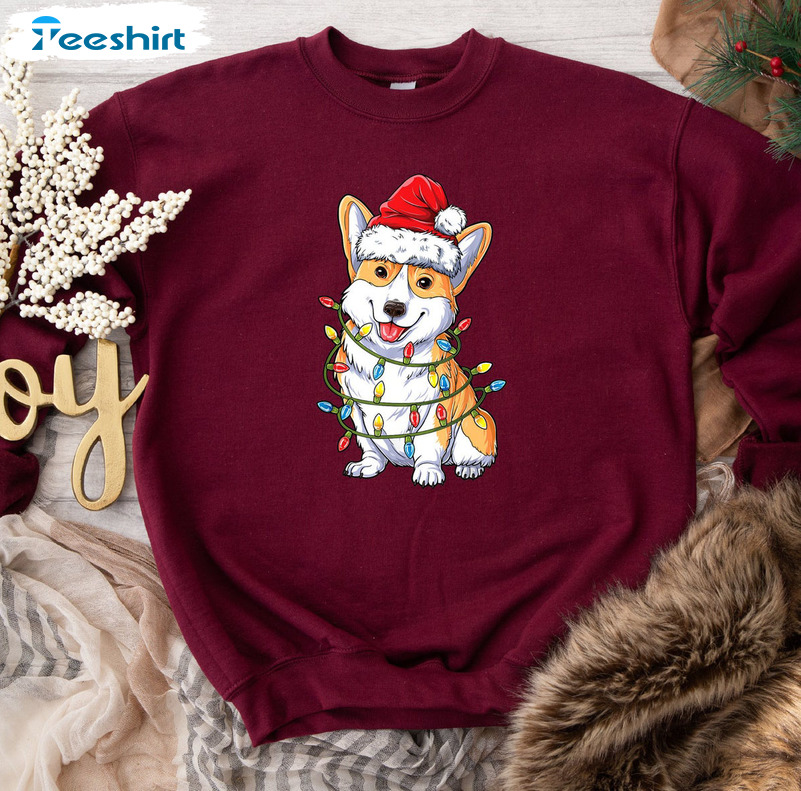 Corgi Christmas Lights Shirt, Dog Lover Crewneck Unisex Hoodie