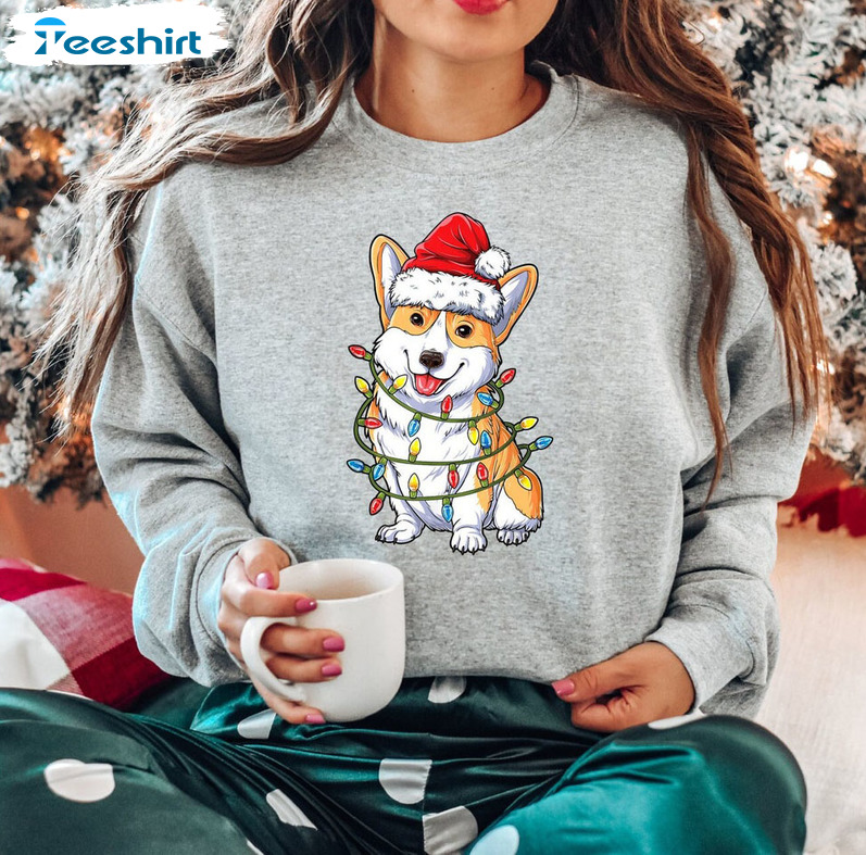 Corgi Christmas Lights Shirt, Dog Lover Crewneck Unisex Hoodie