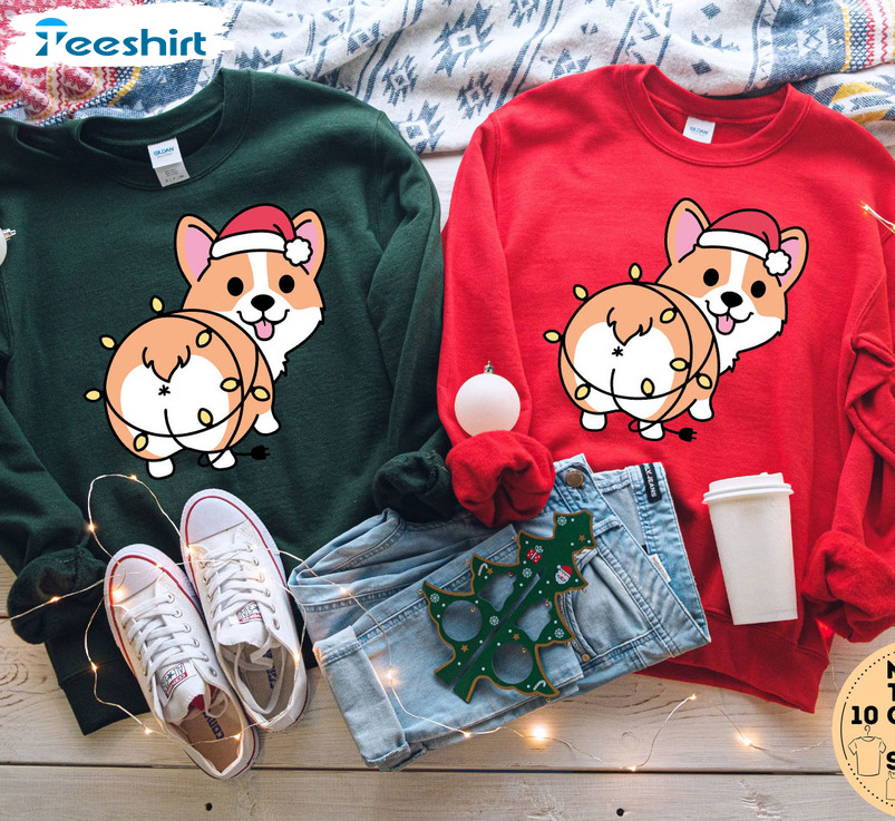 Corgi Christmas Shirt, Cute Christmas Dog Lights Unisex T-shirt Hoodie