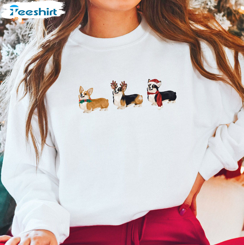 Corgi Christmas Sweatshirt, Cute Corgi Dog Hoodie Crewneck