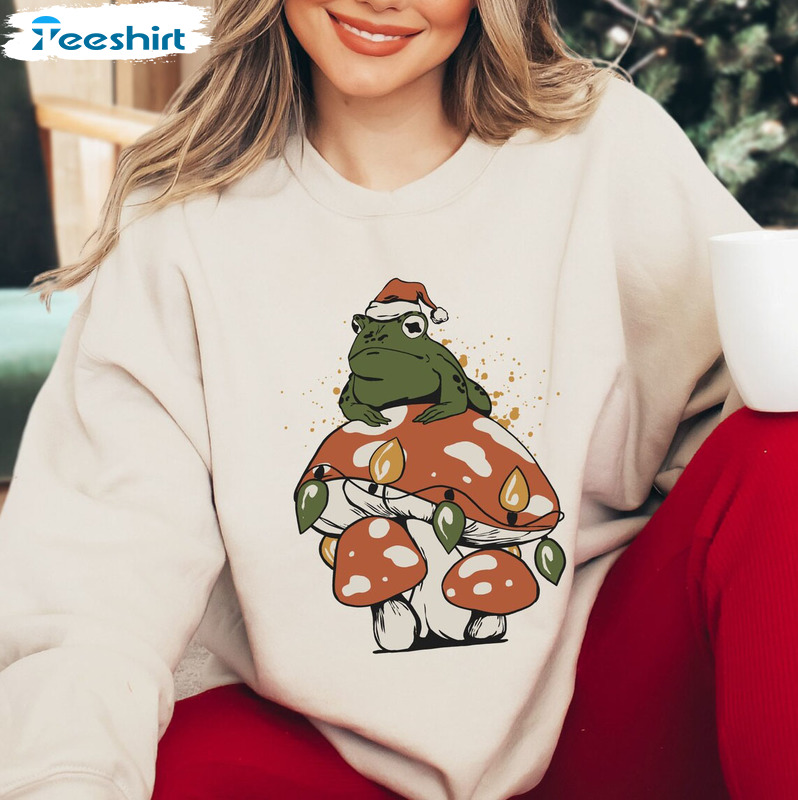 Cottagecore Christmas Shirt, Holiday Mushroom Short Sleeve Sweater