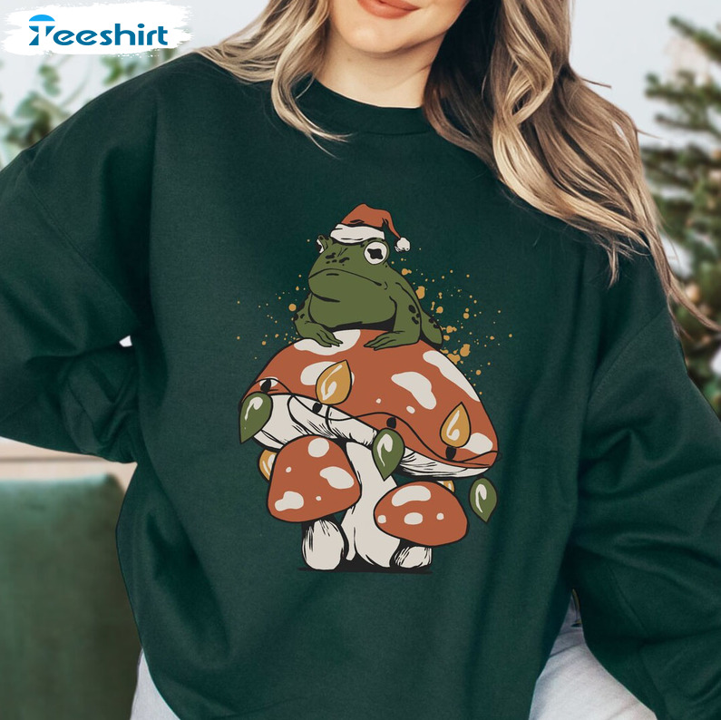 Cottagecore Christmas Shirt, Holiday Mushroom Short Sleeve Sweater