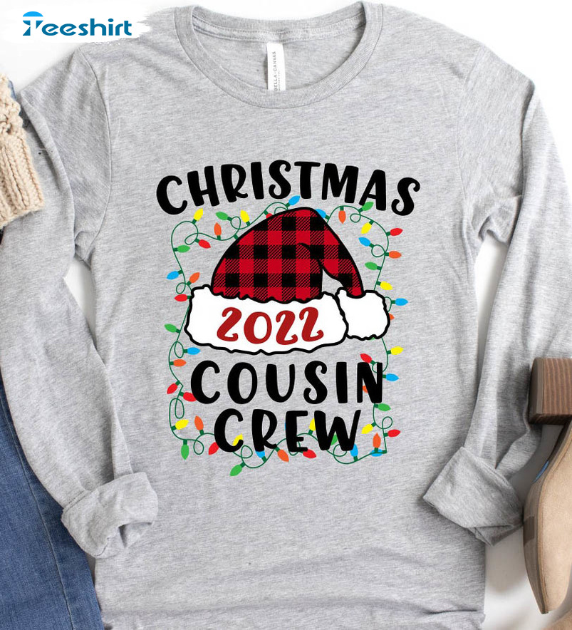 Cousin Crew Christmas Shirts, Santa Hat Matching Crewneck Unisex Hoodie