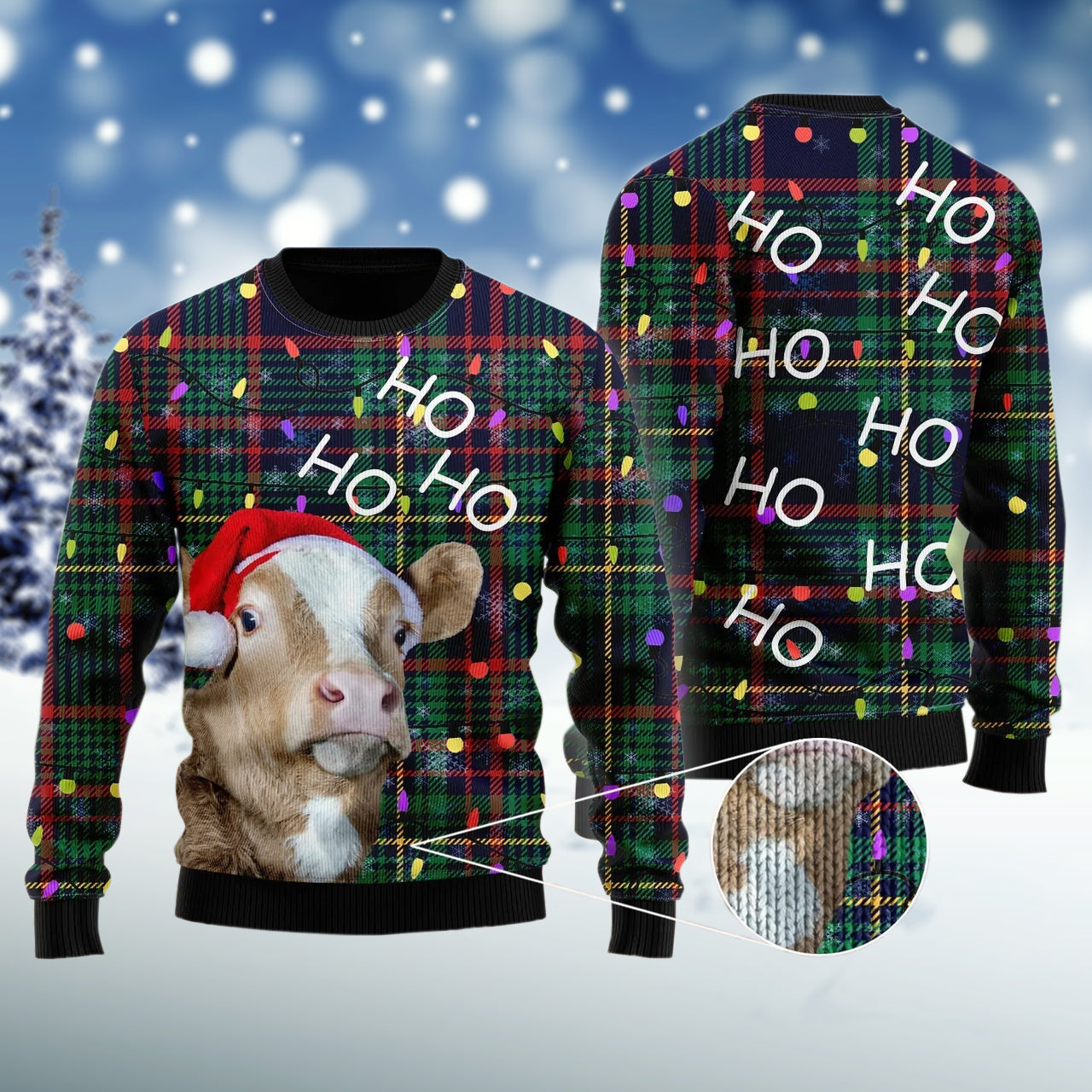 Cow Ho Ho Ho Christmas Light Ugly Sweater – Best Christmas Gifts 2023