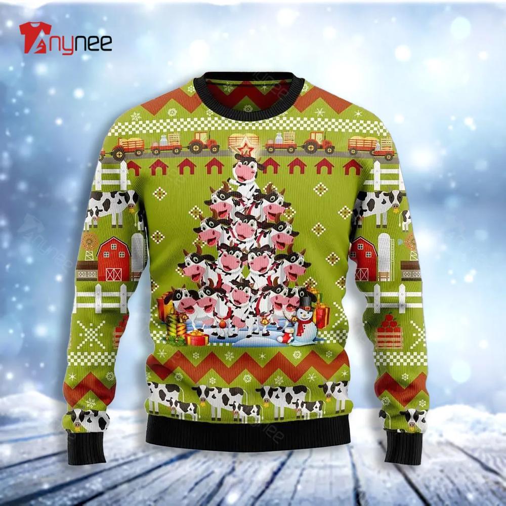 Cow Pine Tree Christmas Ugly Christmas Sweater- Best Christmas Gifts 2023