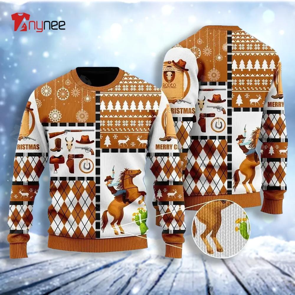 Cowboy Rodeo Merry Ugly Christmas Sweater- Best Christmas Gifts 2023