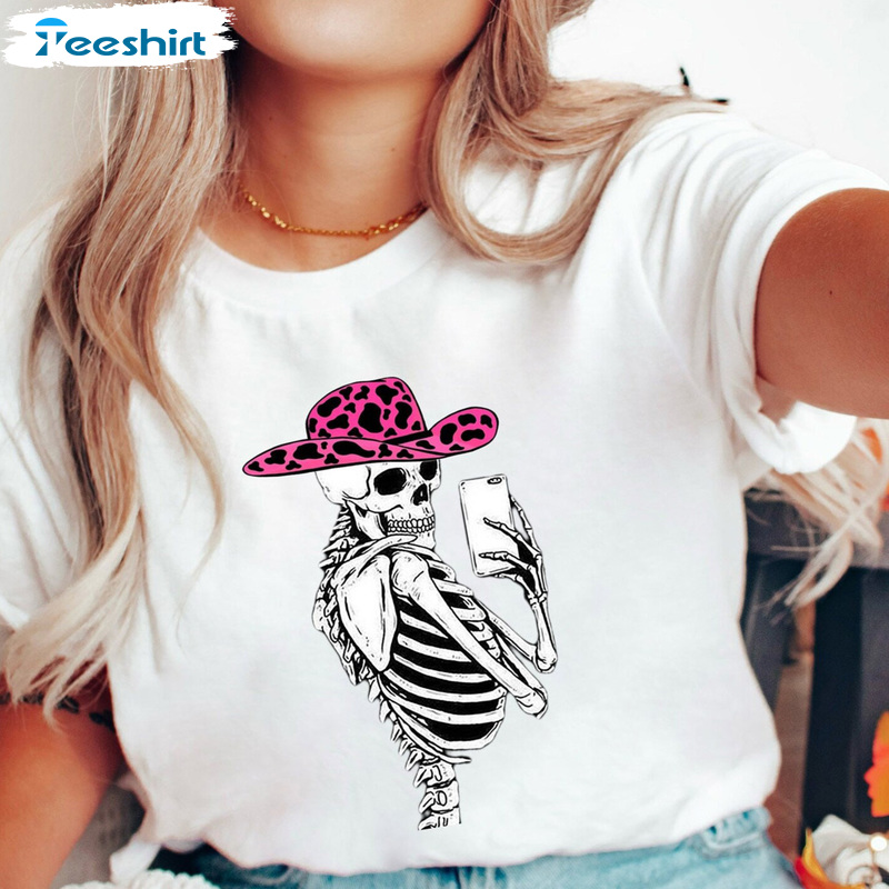 Cowgirl Skeleton T-Shirt, Cowboy Sweatshirt, Halloween Skeleton Short Sleeve For Girl