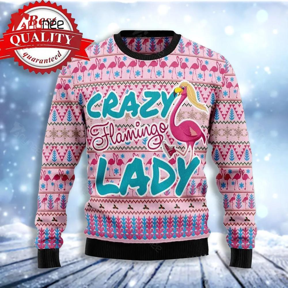 Crazy Flamingo Lady Ugly Christmas Sweater- Best Christmas Gifts 2023