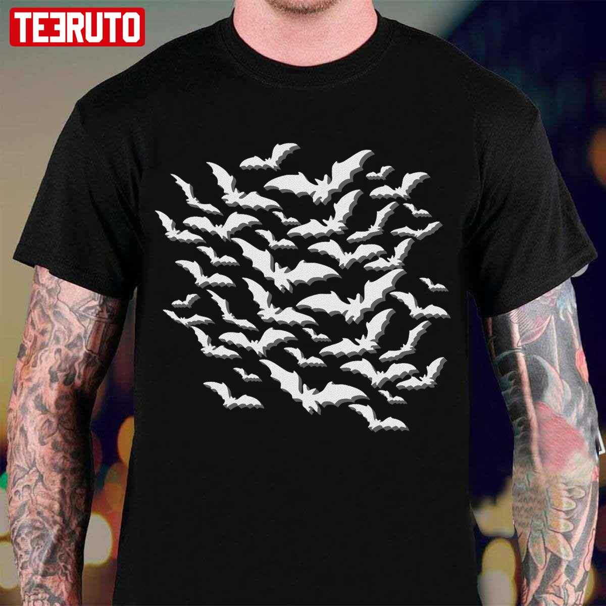 Creepy Swarm Of Bats Mosaic Structure Creepy Party Halloween Unisex T-Shirt