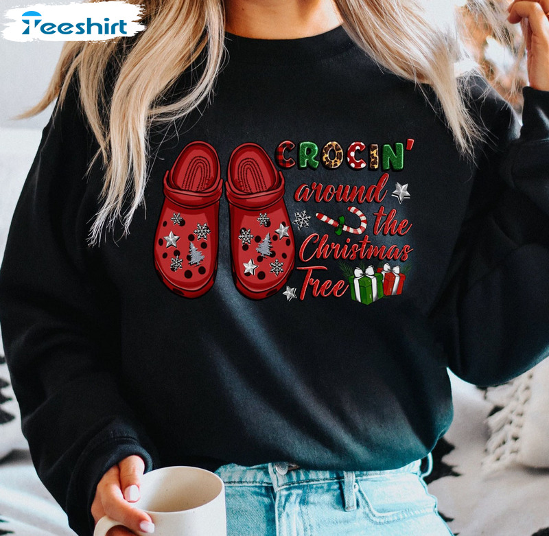 Crocin Around The Christmas Tree Shirt, Funny Crocs Tee Tops Unisex Hoodie