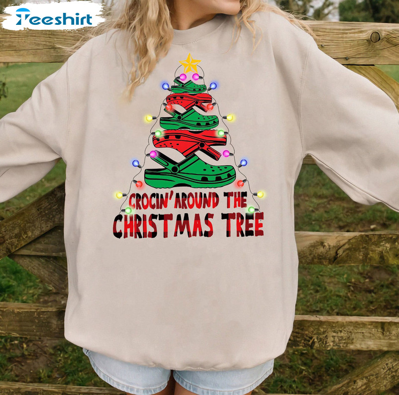 Crocin Around The Christmas Tree Sweatshirt, Short Sleeve Vintage Design