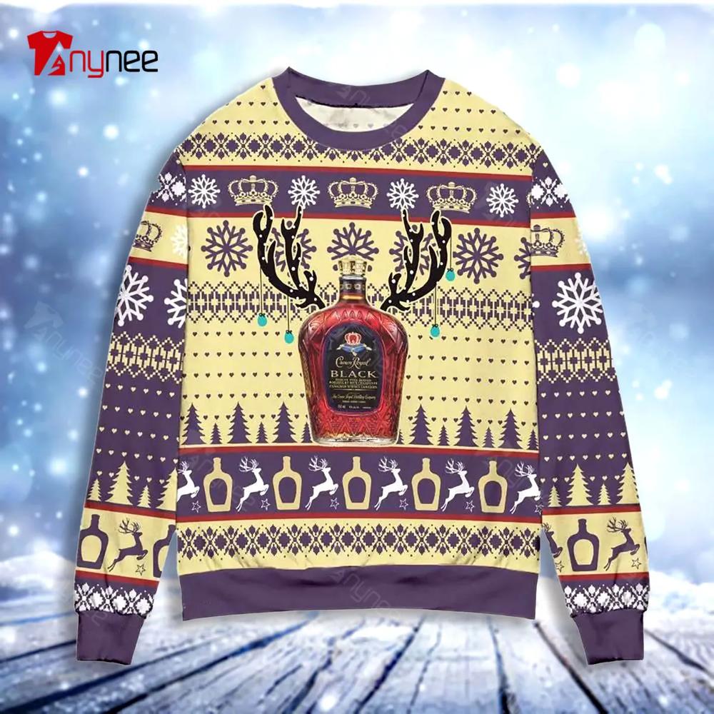 Crown Royal Black Reindeer Snowflake Ugly Christmas Sweater- Best Christmas Gifts 2023