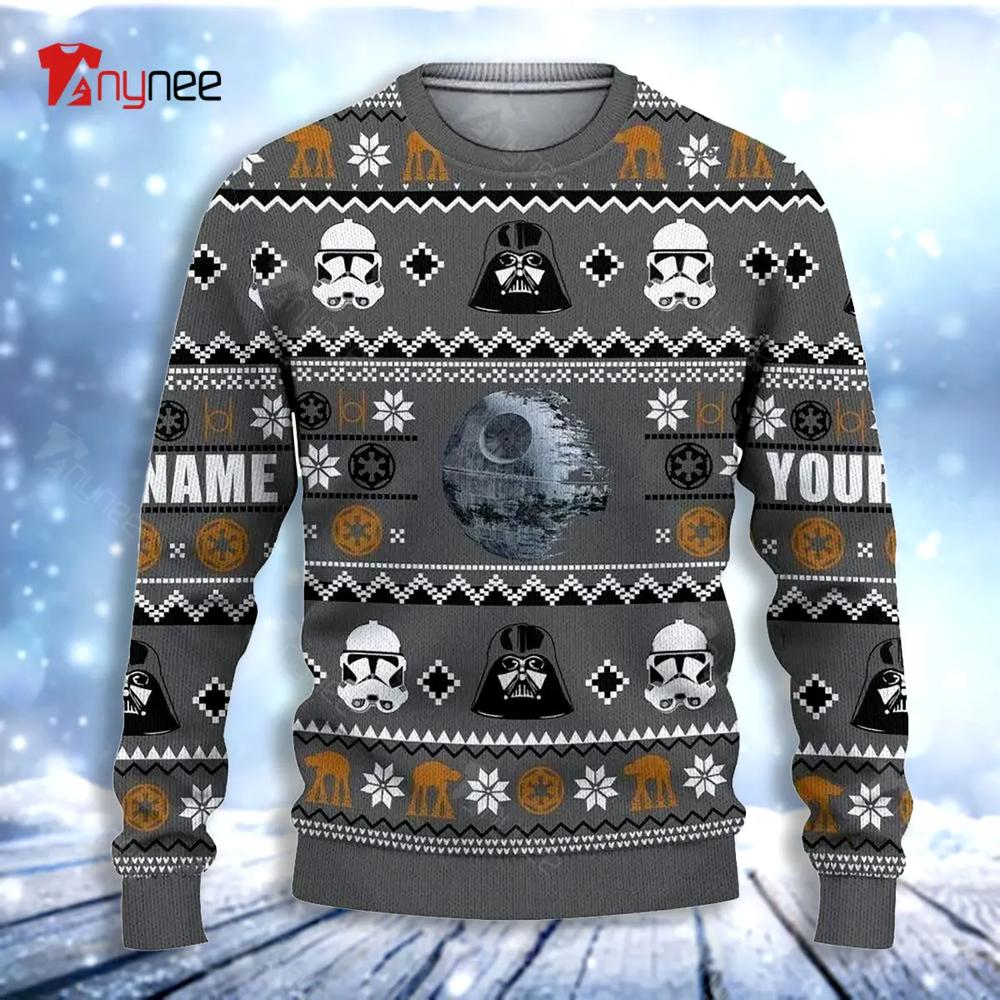 Custom Name Darth Vader Stormtrooper Christmas Ugly Christmas Sweater- Best Christmas Gifts 2023