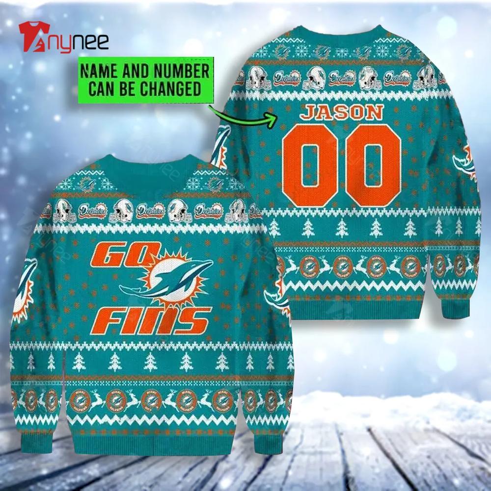 Custom Name Go Fins Miami Dolphins Ugly Christmas Sweater- Best Christmas Gifts 2023