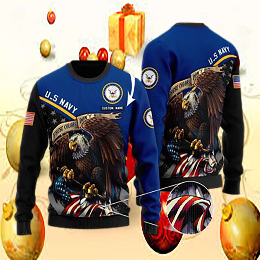 Custom name us navy bald eagle american flag ugly sweater Shirt- Best Christmas Gifts 2023