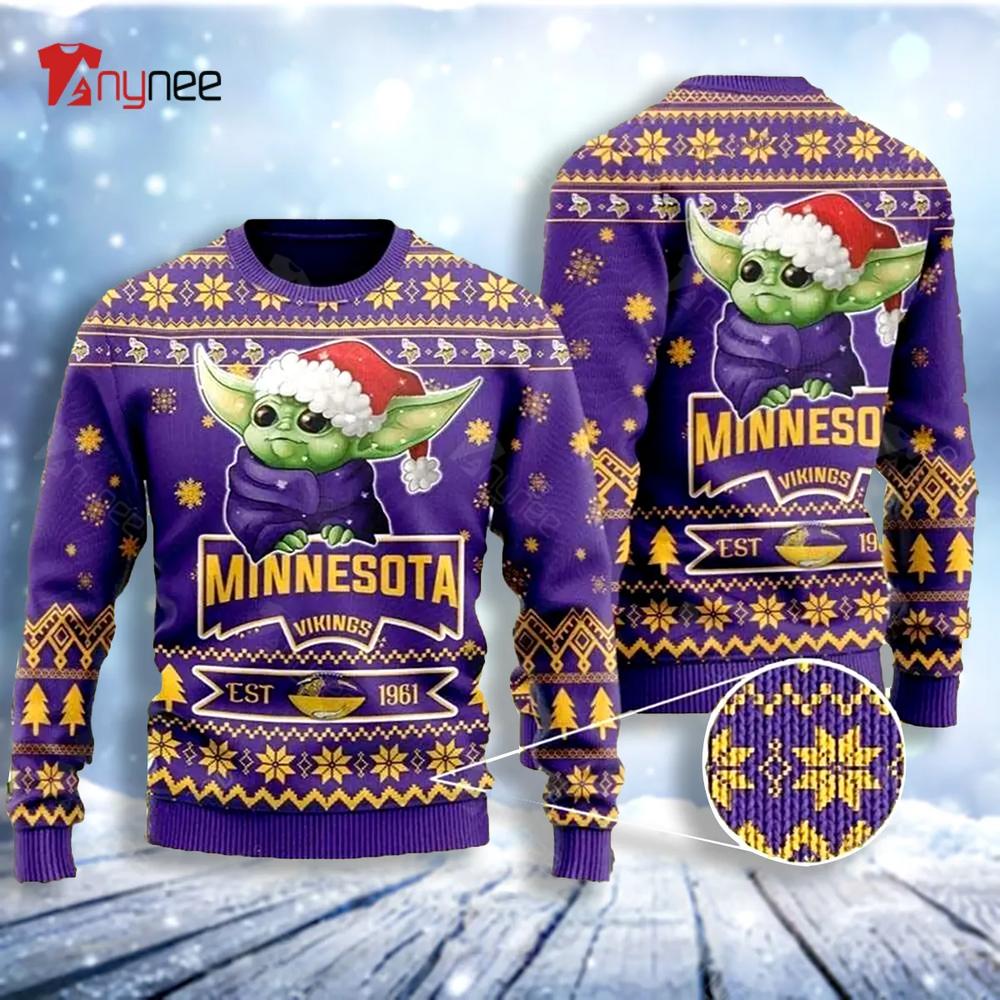 Cute Baby Yoda Grogu Minnesota Vikings Ugly Christmas Sweater- Best Christmas Gifts 2023