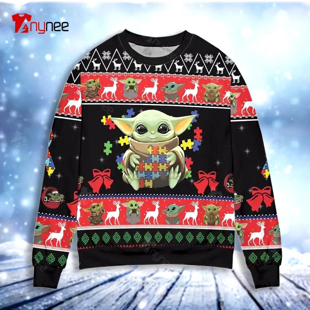 Cute Baby Yoda Playing Puzzles Star Wars Christmas Ugly Christmas Sweater- Best Christmas Gifts 2023