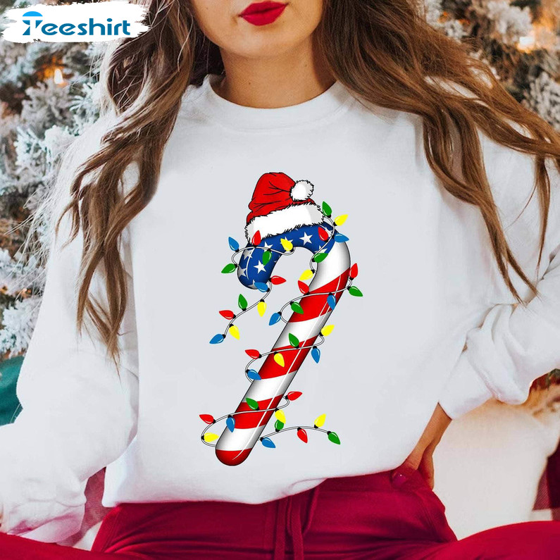 Cute Candy Cane Christmas Shirt, Merry And Bright Christmas Lights T Shirt Hoodie