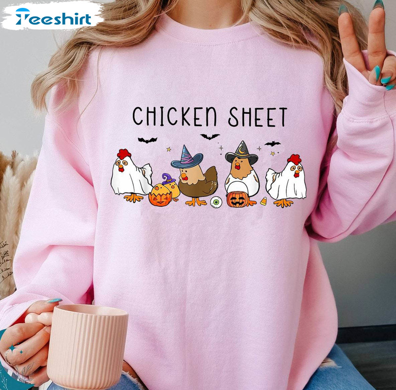 Cute Chicken Sheet Shirt, Spooky Chicken Long Sleeve Unisex Hoodie For Halloween