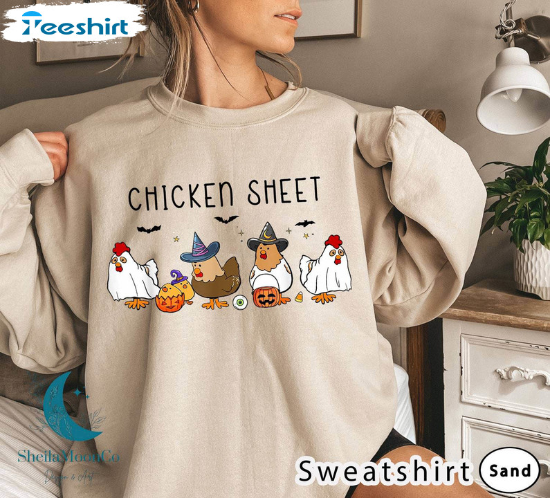 Cute Chicken Sheet Shirt, Spooky Chicken Long Sleeve Unisex Hoodie For Halloween