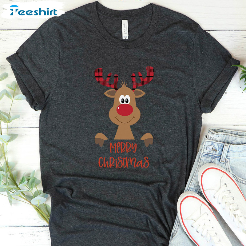 Cute Christmas Reindeer Shirt – Merry Christmas Vintage Design Unisex Hoodie Tank Top