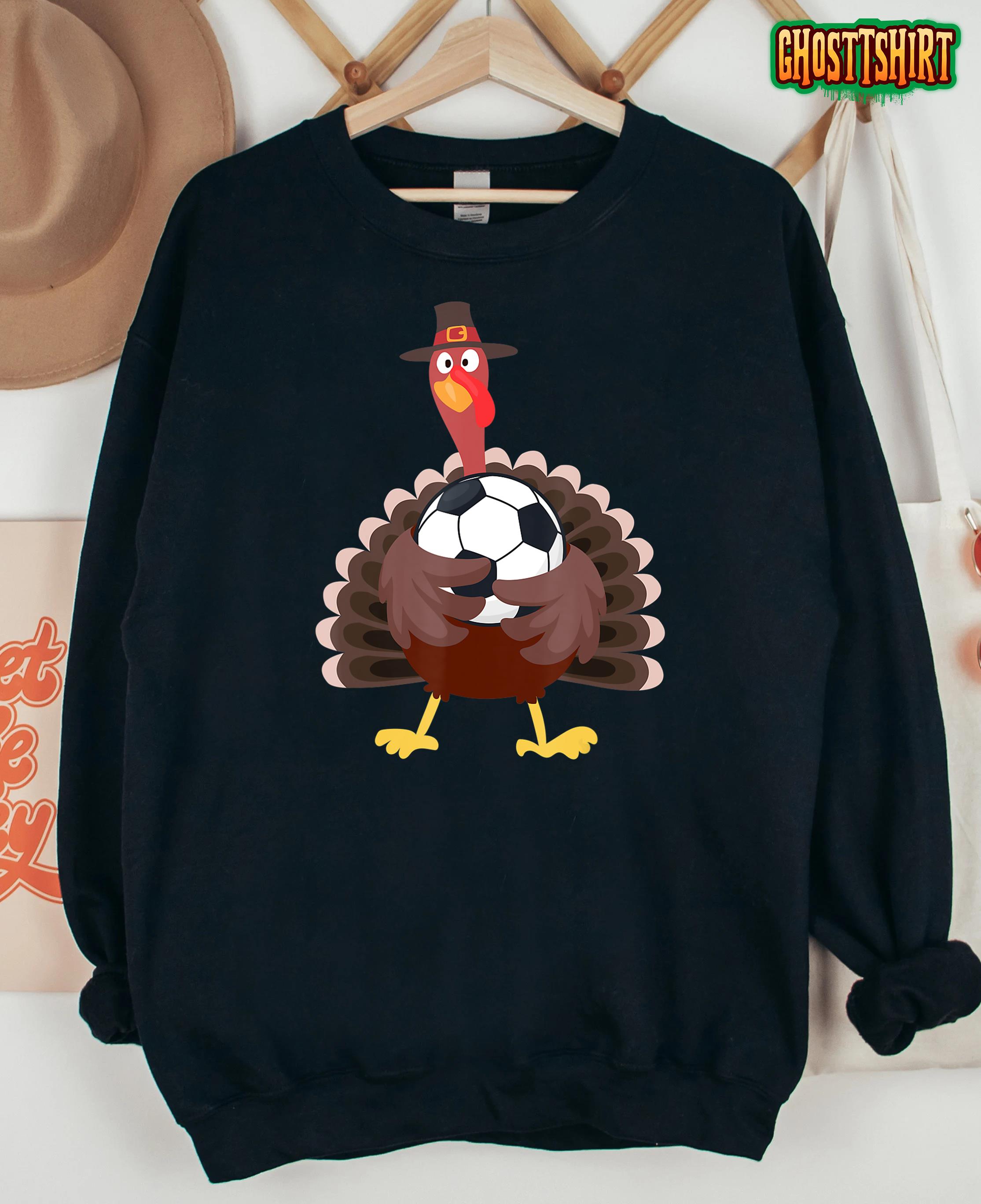 Cute Funny Soccer Thanksgiving Turkey Boys T-Shirt