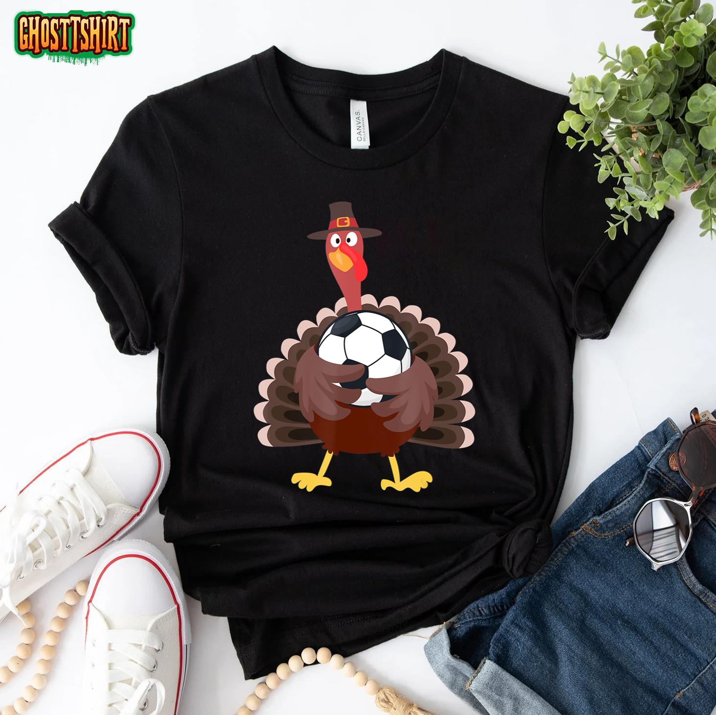 Cute Funny Soccer Thanksgiving Turkey Boys T-Shirt