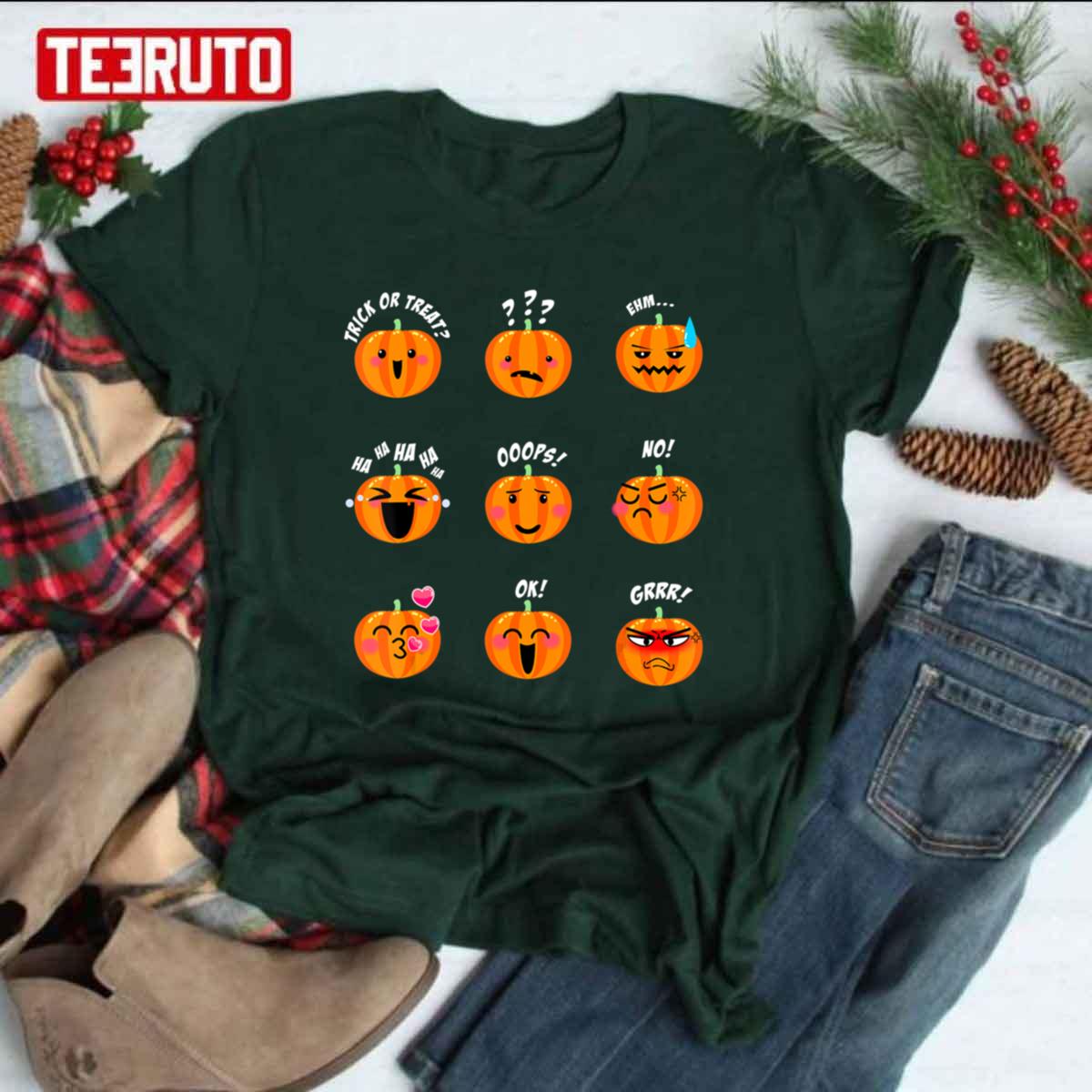 Cute Pumpkins Emotions Feeling Halloween Unisex T-shirt