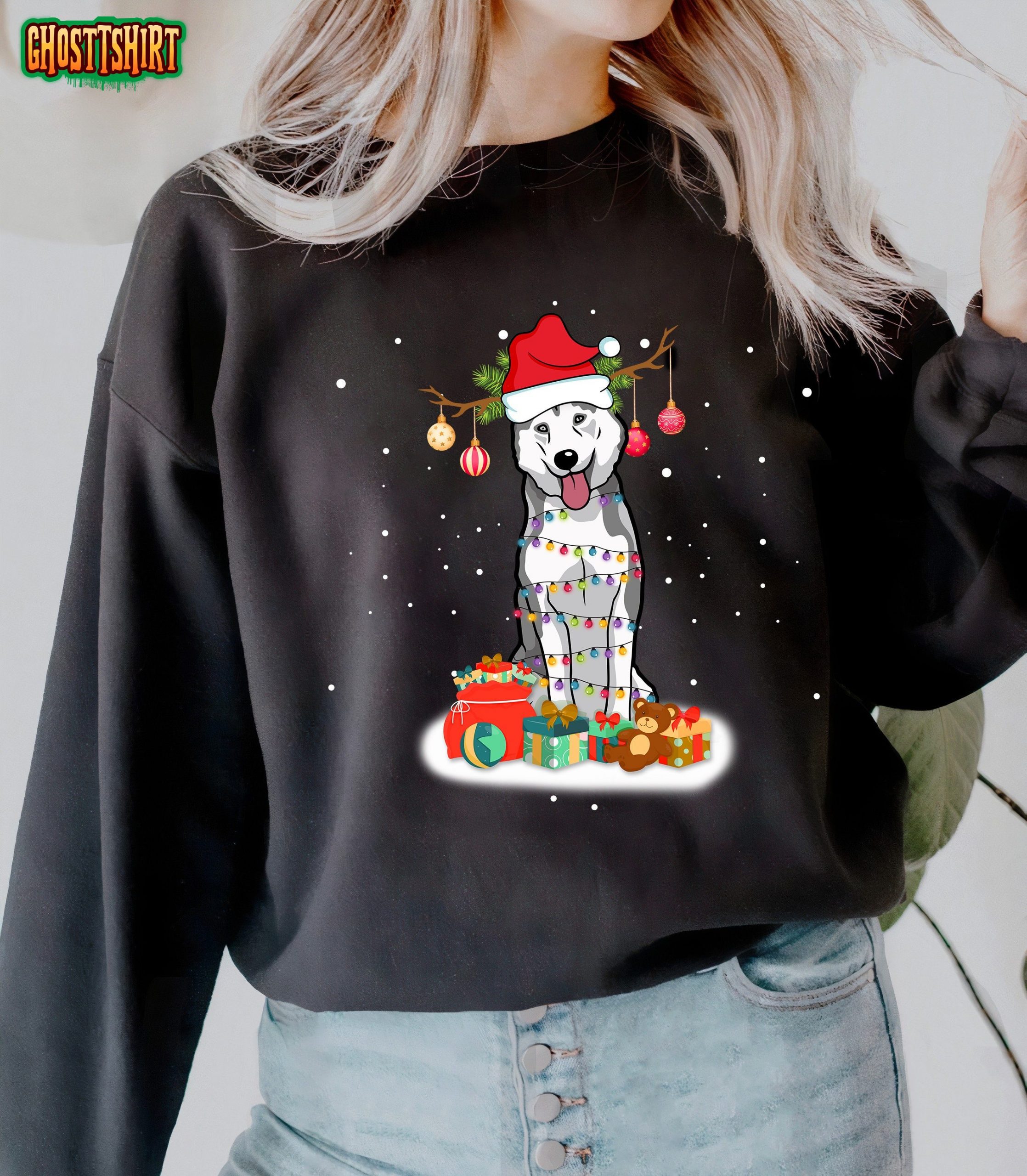 Cute Santa Husky Dog Christmas Sweatshirt