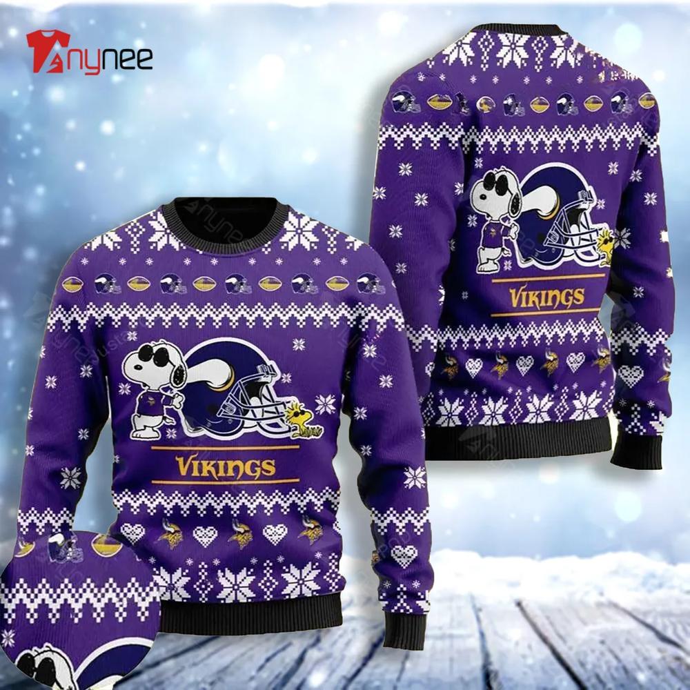 Cute The Snoopy Show Football Helmet 3D Minnesota Vikings Ugly Christmas Sweater- Best Christmas Gifts 2023