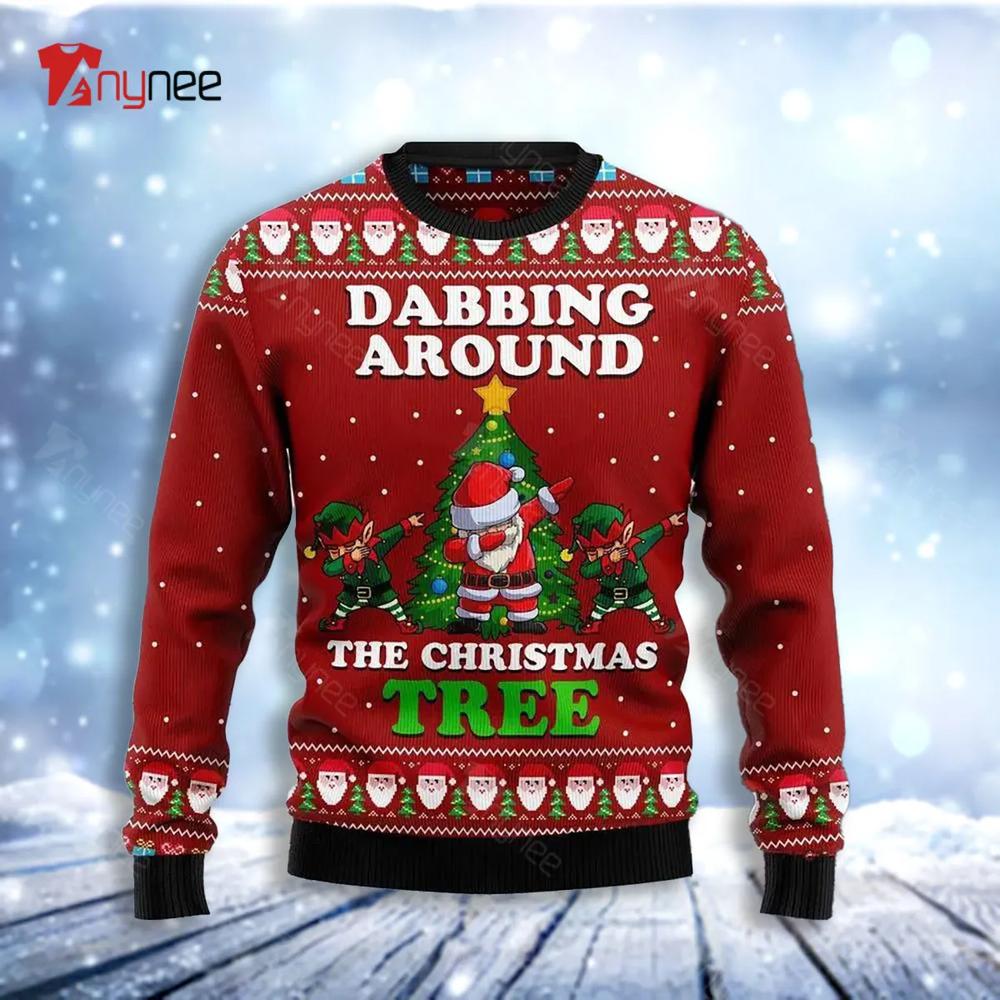 Dabbing Around The Christmas Tree Santa Claus And Goblin Christmas Ugly Christmas Sweater- Best Christmas Gifts 2023