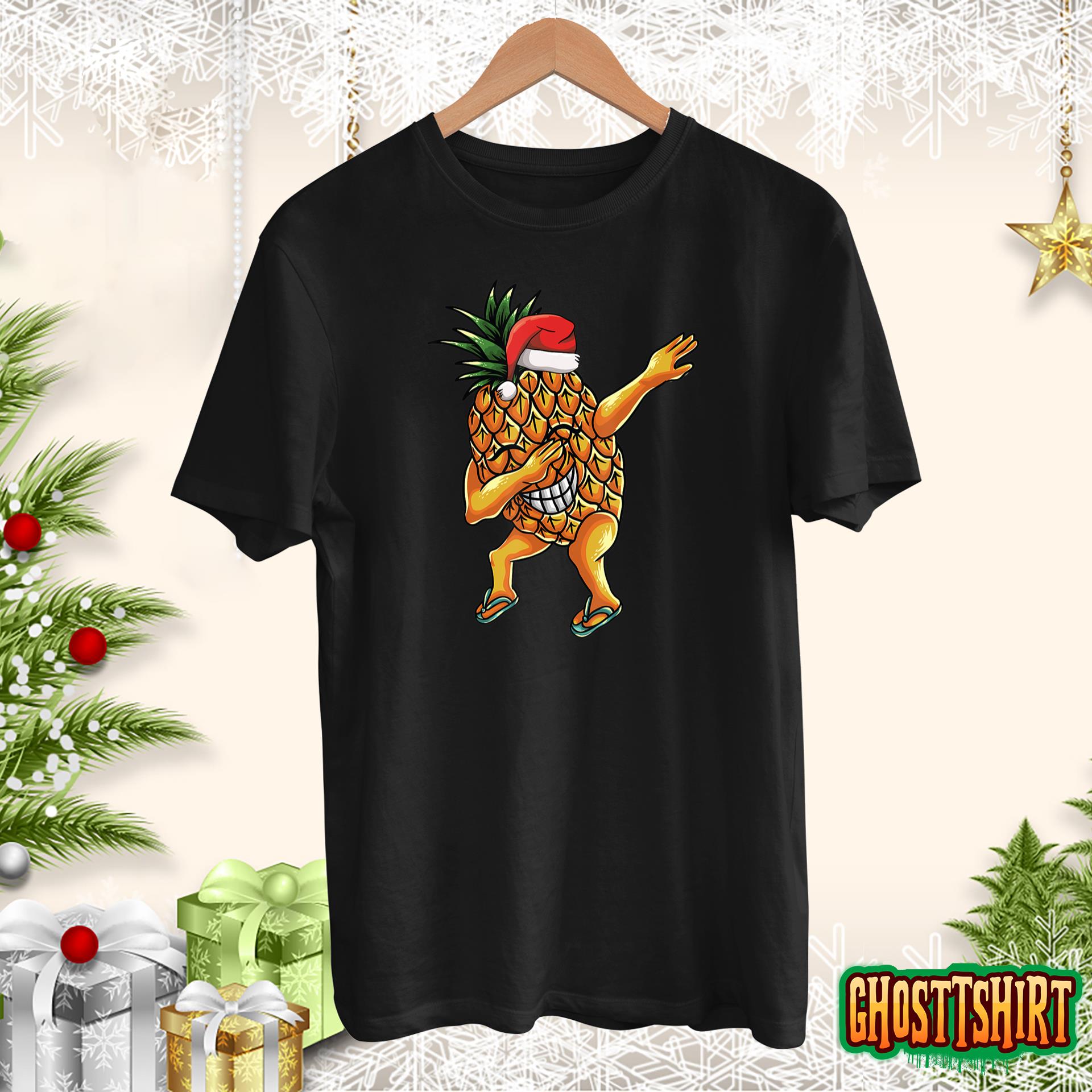 Dabbing Pineapple Santa Hat Christmas Pajama Fruit Hawaiian T-Shirt