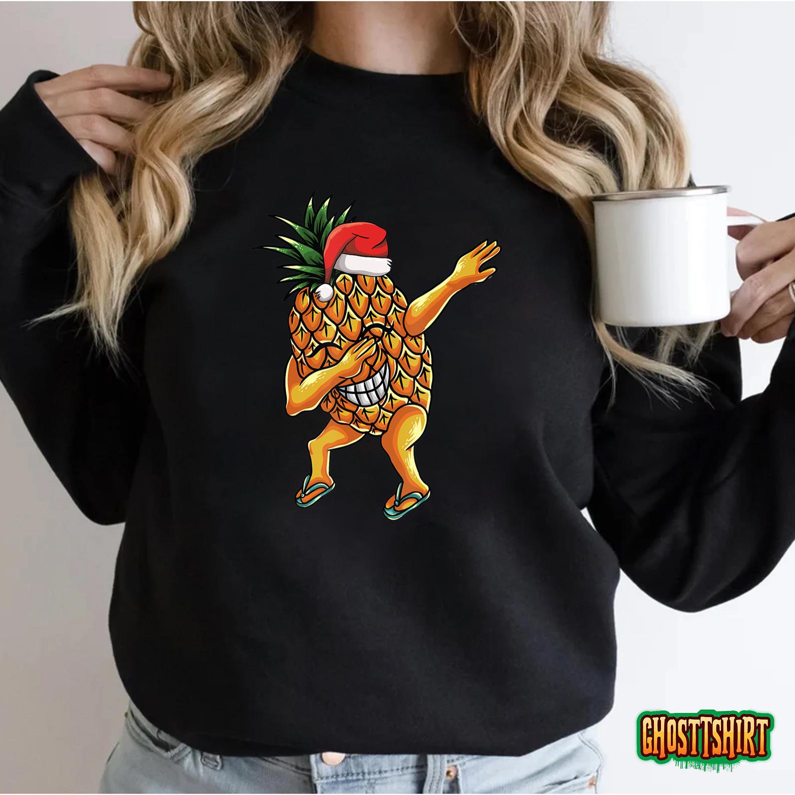 Dabbing Pineapple Santa Hat Christmas Pajama Fruit Hawaiian T-Shirt