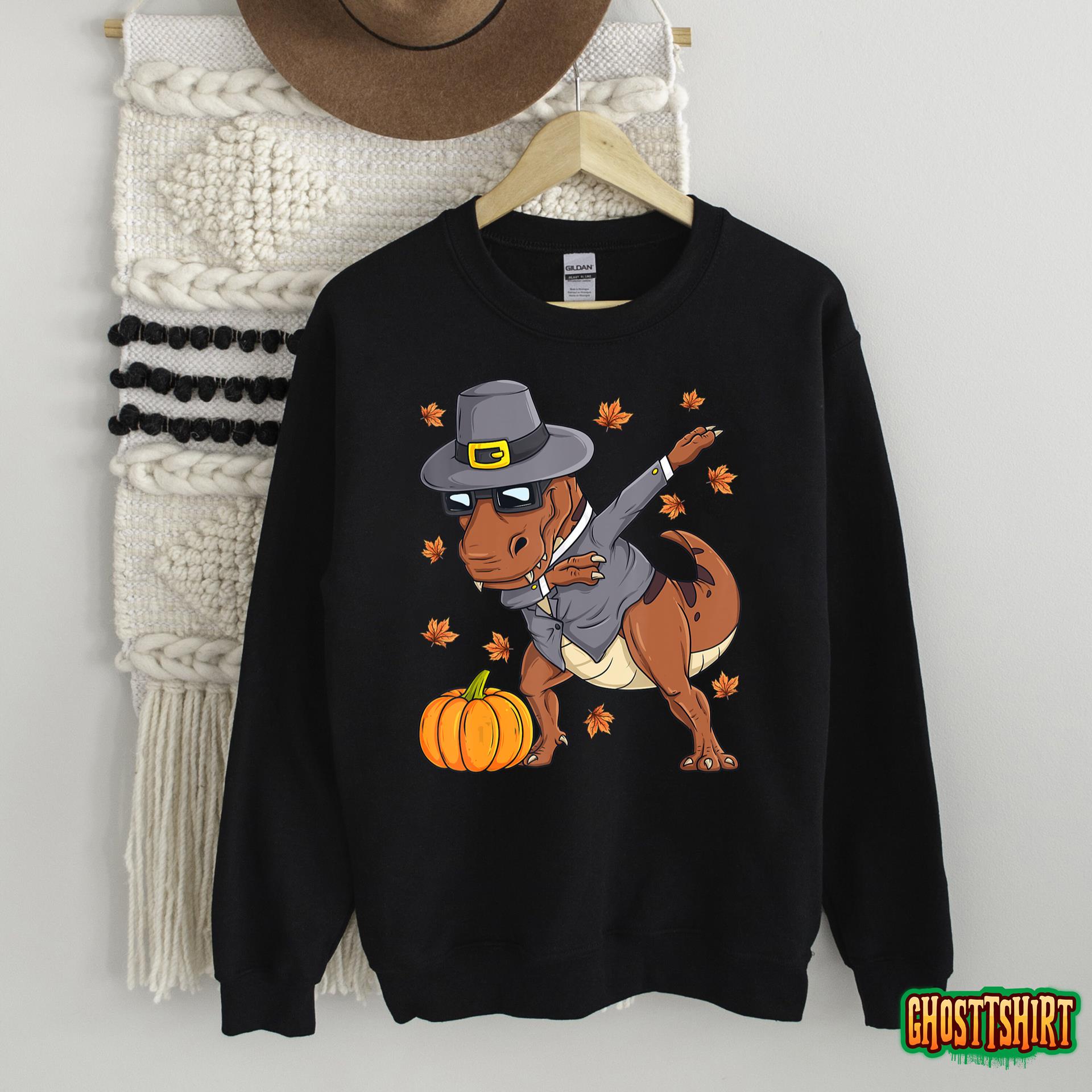 Dabbing T Rex Thanksgiving Day Pilgrim Boys Kids Funny Dab T-Shirt