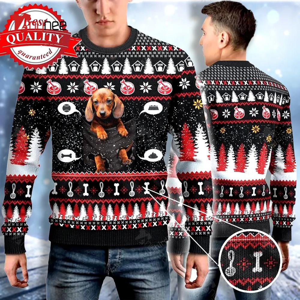 Dachshund Dog Lovers Gift Baby In Pocket Ugly Christmas Sweater- Best Christmas Gifts 2023