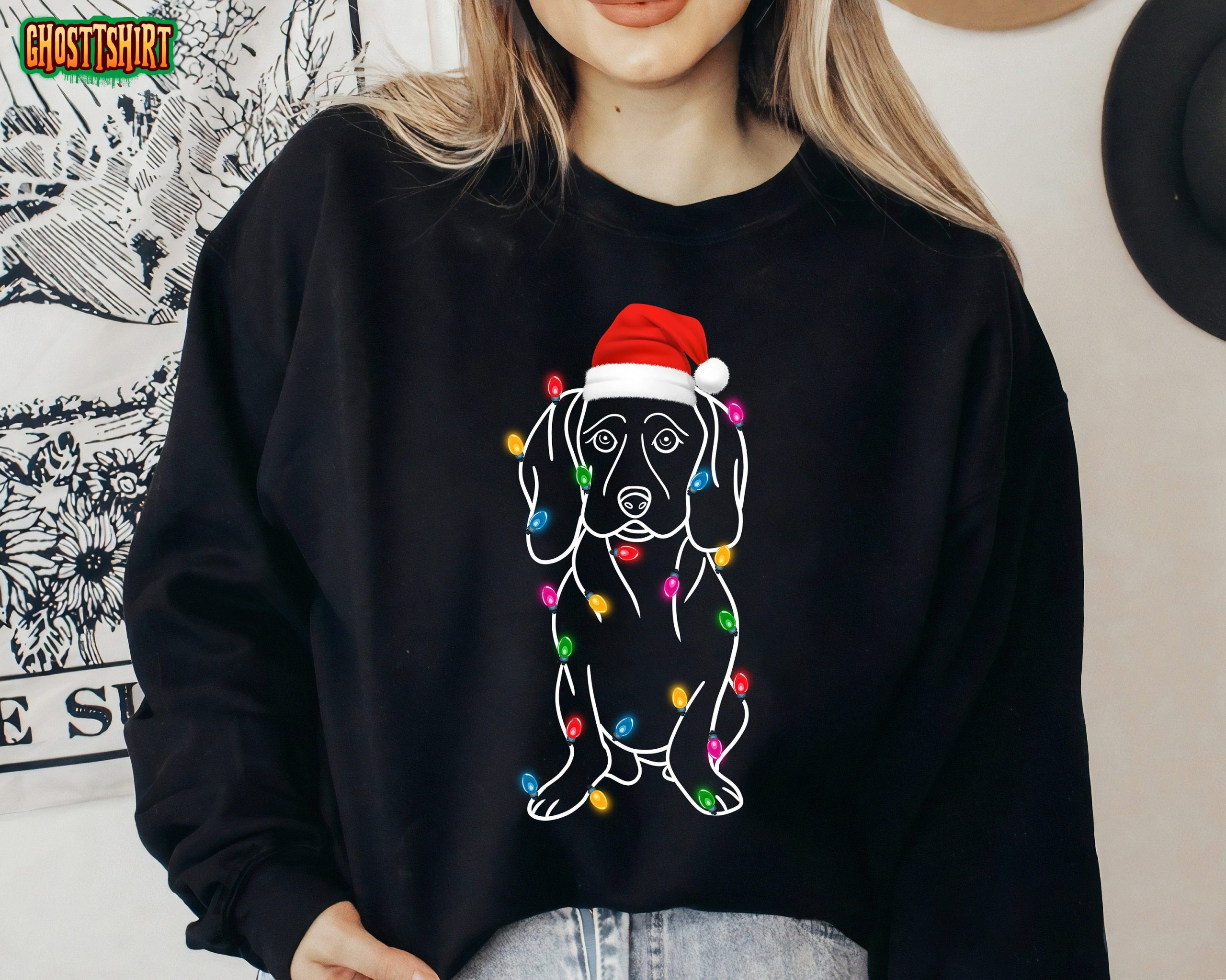 Dachshund Line Christmas Lights Sweatshirt