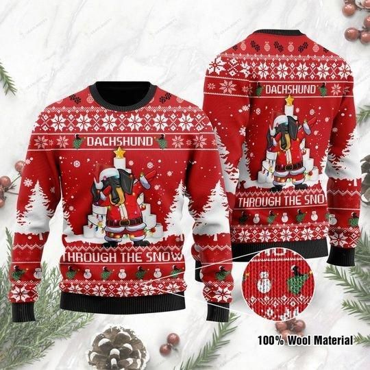 Dachshund Through The Snow Dabbing Ugly Christmas Sweater | For Men & Women | Adult | US1106- Best Christmas Gifts 2023