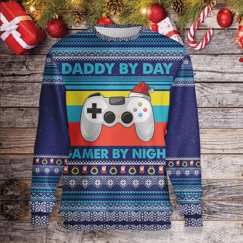 Daddy By Day Gamer By Night Ugly Christmas Sweater | For Men & Women | Adult | US3140- Best Christmas Gifts 2023